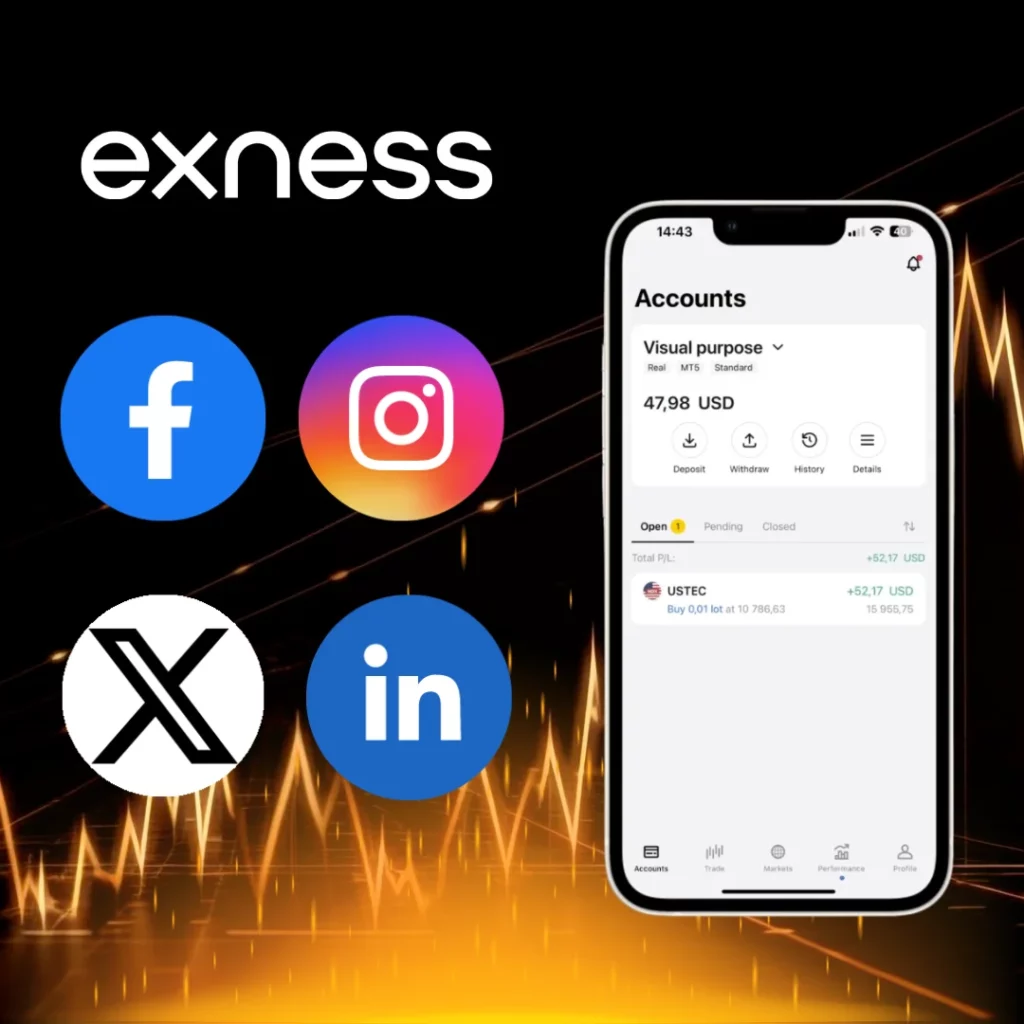 Stay connected with Exness through social media